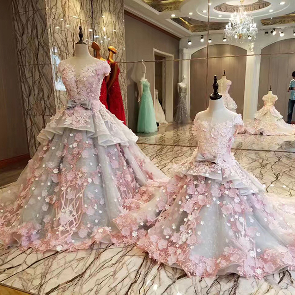 LS83920, высокое качество, лидер продаж, элегантное красивое розовое платье с 3d цветочным узором для девушек