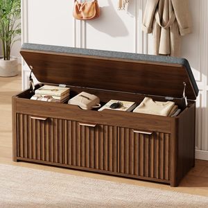 Banc de rangement en bois SENYU avec coussin, design moderne pour l'entrée, meubles de maison - Product Image 1