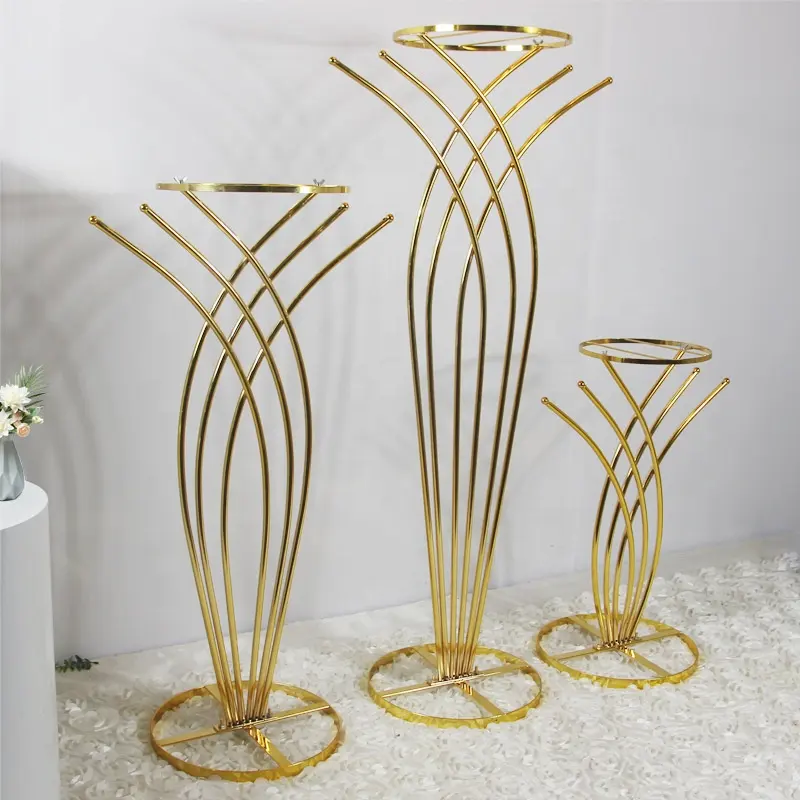 Factory Wholesale Wedding Tall Metal Table Centerpiece Stands Flower Vase Stand Gold Column Decoration