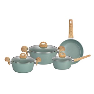 New Style <strong>Yellow</strong> Ceramic <strong>Cookware</strong> <strong>Set</strong> Wholesale for Camping Durable Aluminum Cooking Pot and Pan <strong>Set</strong>