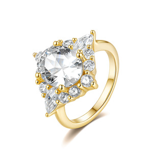 S925 Sterling <b>Silver</b> Halo Moissanite Engagement <b>Ring</b> 14K Gold Plated Round Marquise Cut <b>Wedding</b> Finger <b>Ring</b> For <b>Women</b> Gift - Product Image 1
