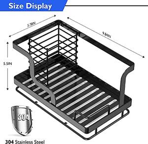 منظم حوض المطبخ مع صينية تصريف قابلة للسحب، حامل أدوات المطبخ من الفولاذ المقاوم للصدأ، حامل إسفنج معدني - Product Image 2