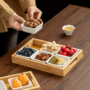 Plateau de service en bambou avec poignée, rectangulaire, pour collations, thé, café, usage hôtelier, couleur unie F15555 - Product Image 4