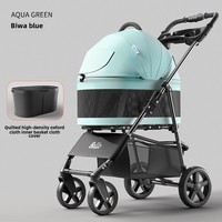 Kereta bayi lipat portabel 4-roda, kereta dorong hewan peliharaan dapat dipisah satu klik, DESAIN perjalanan luar ruangan untuk kucing atau anjing