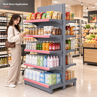 Étagères de supermarché à double face, type gondole, robustes, gris foncé, pour magasins de détail, épiceries, en métal