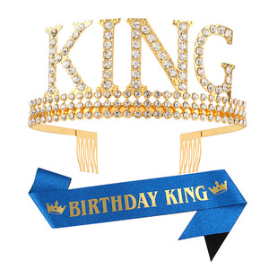 Corona per Compleanno da Uomo, Accessorio per Feste in Stile Europeo e Americano, Corona da Re in Ferro con Grandi Lettere in Cristallo Bianco - Product Image 3