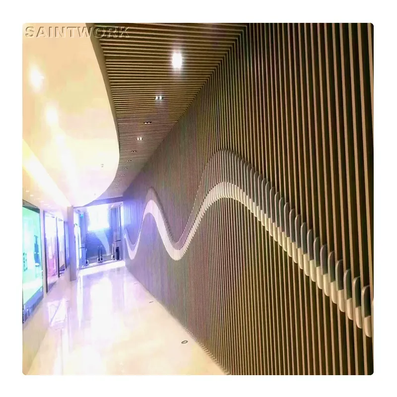 Exterior Decoration 3d Wavy Metal Aluminum Wall Profile Wood Color Wall Cladding Panels Acoustic waterproof Facade Curtain Wall