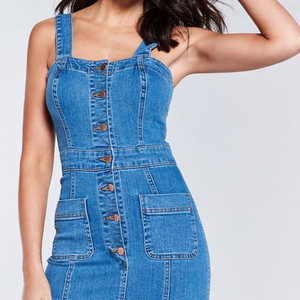 <span class=keywords><strong>Abito</strong></span> in <span class=keywords><strong>Jeans</strong></span> Blu Stile Europeo e Americano con Bottoni e Spacco per Donna - Product Image 5