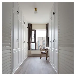 European Style Functional Good Price White Painting Closet Shaker Doors Simple Design Bedroom Wardrobe Louver Doors