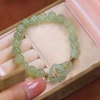 Bracelet de jade en pierre naturelle à fermoir porte-bonheur de haute qualité bracelet de perles de jade double coeur pour femme