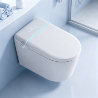 WC intelligent moderne allongé mural avec siège chauffant, chasse d'eau électrique, télécommande et réservoir encastré