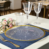 Assiettes de présentation en verre transparent effet craquelé avec bord doré, motif rond, pour mariages – Vente directe usine à prix abordable
