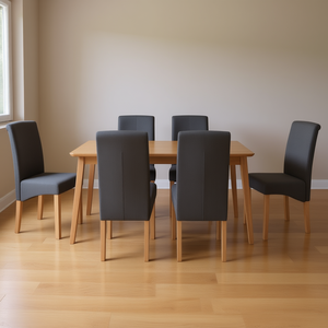 Ensemble de 6 chaises de salle à manger en tissu gris et bois, design ergonomique, mobilier de salle à manger moderne - Product Image 2