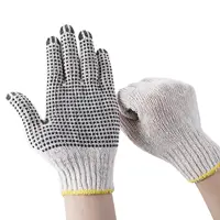 Белые хлопковые трикотажные одиночные защитные перчатки из ПВХ в горошек для сада и строительства с сертификацией CE, поставка бесплатных образцов