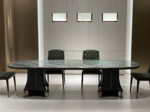 طاولة رخامية فاخرة حديثة مع قاعدة دوارة للطعام، مناسبة للمنزل والفنادق والمطاعم، مصنوعة يدويًا من ألواح الخيزران، أثاث إيطالي - Product Image 6