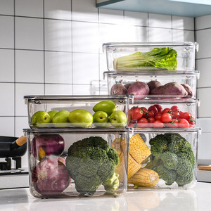 Vegetable Fruit Fish Transparent Stackable Clear Plastic Kitchen Fridge Refrigerator Organizer Bin Storage Container WIth Lid