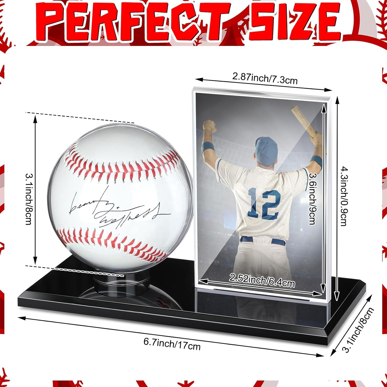 Vitrine Acrylique Pour Balle De Baseball - Support Transparent Avec Base Bois, 8,6x8,6x9,6 Cm