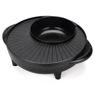 2-in-1-runder BBQ-Grill tragbare Barbecue-Freitpfanne und rauchfreier flacher elektrischer Grill mit Whirlpool für den Gebrauch in der Campingküche