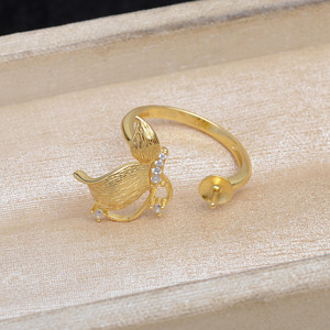 Anillo de Mariposa de Plata 925 con Acabado Cepillado, Accesorios para Joyería de Perlas, Anillo de Apertura Superior JG, Producto Semiterminado, Soporte para Anillo - Product Image 4