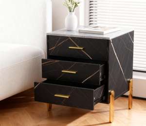 <span class=keywords><strong>โต๊ะ</strong></span><span class=keywords><strong>ข้าง</strong></span><span class=keywords><strong>เตียง</strong></span> 3 ลิ้นชัก ดีไซน์ทันสมัย ลายหินอ่อน ขาสีทอง - Product Image 6