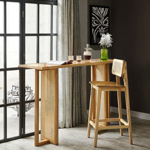 Mesa de Bar de ratán de madera maciza minimalista moderna escandinava hoteles B & Bs restaurantes cafeterías Sabi Wabi High Bartable Pub mesas altas - Product Image 1