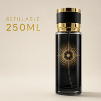 Flacon de parfum en verre vide en gros, 250 ml, bleu clair, cylindrique avec bouchon doré, emballage de luxe personnalisé avec logo, flacon pulvérisateur