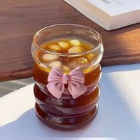Nouvelle tasse à café unique en verre borosilicate résistant à la chaleur de 300 ml avec bouchon à paille, design moderne et simple, nœud papillon rose pour café, lait, thé