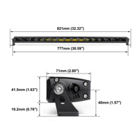 Barre lumineuse LED bicolore de 30 pouces, blanc ambre, fine, à une seule rangée, pour camion 4x4, pick-up, tout-terrain