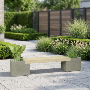 Banc de patio moderne en bois avec jardinières, mobilier minimaliste d'extérieur pour l'extérieur, idéal pour s'asseoir dans le jardin - Product Image 6