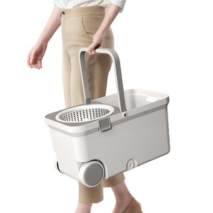 Spin <b>Mop</b> Bucket With Wheels And Strainer White Gray <b>Microfiber</b> Rectangular Design For Easy Cleaning - Product Image 1