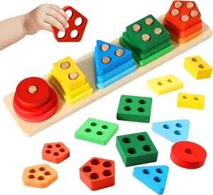 Atacado Montessori Brinquedos Forma Reconhecimento Educacional De Madeira Geométrica Classificação Empilhamento Brinquedo De Madeira Barato Sorter Empilhador