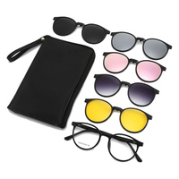 Lunettes de soleil magnétiques 5-en-1 pour hommes et femmes, polarisées, vision nocturne, verres colorés, montures rondes et carrées, avec étui