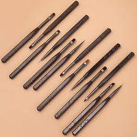 Kit de 13 pinceaux à ongles de luxe japonais, manche en bois plaqué or à quatre coins, nylon anti-chute, outils de salon pour motifs floraux