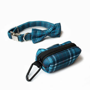 애완 동물 개 리드 칼라 하네스 가죽 끈 세트 애완 동물 방법 가죽 끈 개인화 된 격자 무늬 개 리드 및 리본과 칼라 - Product Image 4