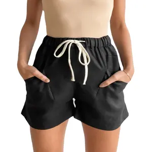 Vintage Style Women's Straight Fashionable and Cute Cotton with High Waist Elastic Shorts