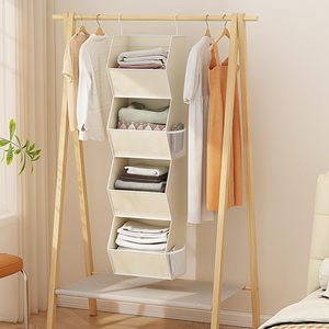 Hanging Closet Organizer 4 <b>Shelf</b> Foldable Fabric Storage With Mesh Pocket For Clothes Bedroom Use - Product Image 2