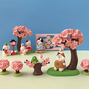 Japanese Style Cute Cat Figurines Cherry Blossom Series Resin Handmade Home Decoration Desktop Car Ornaments - Product Image 2