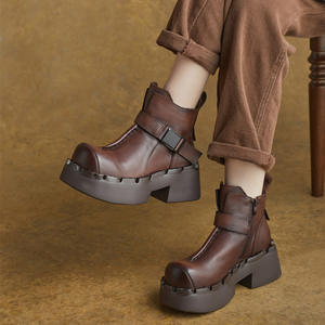 Nuevas Botas de Plataforma con Cordones Estilo Inglés, Hechas a Mano con Cuero Genuino, Punta Redonda, Ideales para Regalo - Product Image 1