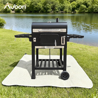 Barbecue au charbon de bois avec couvercle, étagère latérale, roues et étagère inférieure pour le camping et les fêtes en plein air