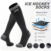 Chaussettes de hockey sur glace montantes, avec protection de tibia renforcée anti-humidité, logo d'équipe sublimé, pour hommes, vente en gros, chaussettes personnalisées en usine