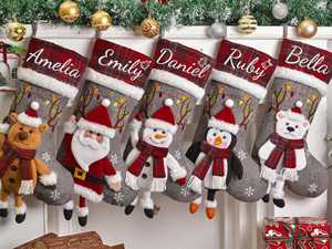 Chaussette de Noël brodée en 3D avec motif <span class=keywords><strong>renne</strong></span>, personnalisable avec nom, vente en gros par petites quantités, fournisseur POD - Product Image 4