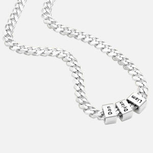 Grosir kustom kalung pria baja nirkarat perhiasan persegi manik liontin rantai Kuba perhiasan personalisasi perhiasan tahan air - Product Image 5