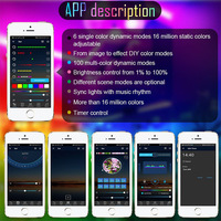 15m 5v Smd 5050 2835 Adressable Dream Color Bande lumineuse LED étanche Contrôle par application avec télécommande 24 touches Bluetooth Intérieur