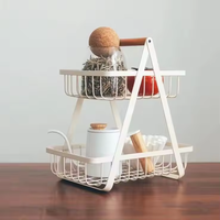 Étagère de rangement multifonctionnelle à double niveau en acier et bois pour cuisine, légumes, bouteilles d'assaisonnement, cosmétiques et maquillage, avec poignée