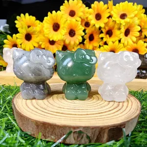 Healing 3 Cm Rabbit Crystal Crafts Small Gemstone Folk Carving Mini Cat Mini Kitty Carving For Sale