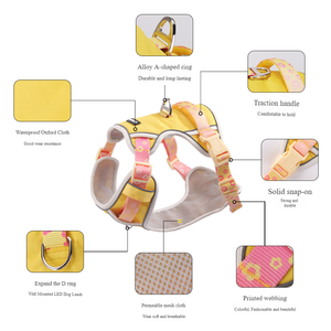 럭셔리 패션 안전 반사 방수 통기성 방폭 및 충격 방지 애완견 하네스 및 가죽 끈 세트 - Product Image 3