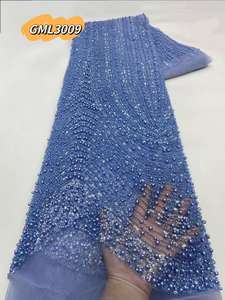 قماش دانتيل فرنسي فاخر عالي الجودة مصنوع يدويًا من الخرز الثقيل أقمشة دانتيل متسلسل للعرائس دانتيل زفاف أبيض - Product Image 6