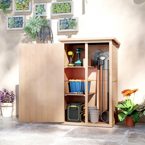 Outdoor Garden Shed Storage Fir Wood with 2 Shelves Sloped Roof Bolt Compact Utility Tool <b>Cabinet</b> Yard Patio Garage - Product Image 2