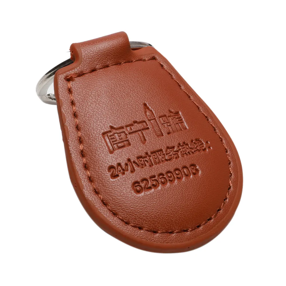 real leather embossed logo nfc key tag rfid access control keychain