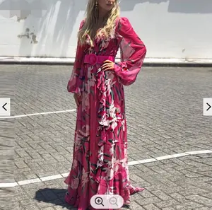 Hochwertige Mode Großhandel Frauen Vestidos Elegante Sommer Freizeit kleider Lady Chiffon Rüschen Blumen Maxi kleid